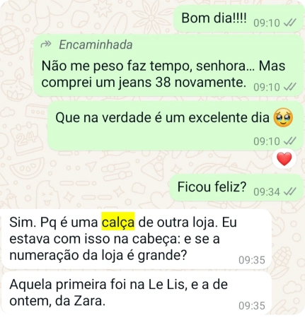 Conversa no WhatsApp com uma aluna do Método AD
